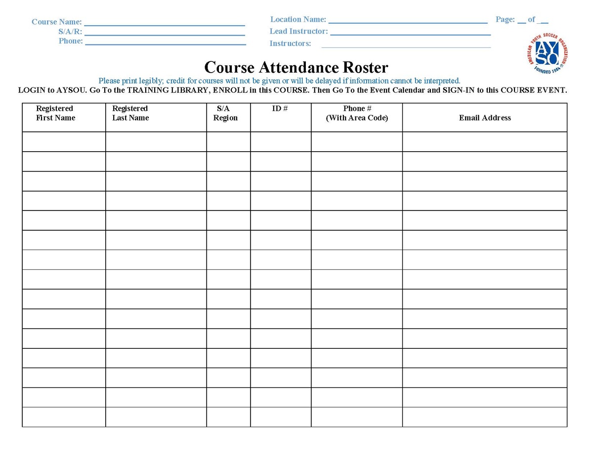 File:Course Attendance Roster Template.pdf - AYSO Wiki