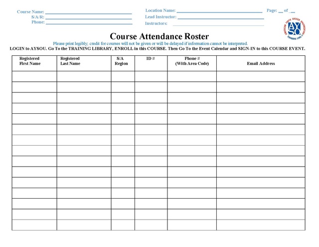 File:Course Attendance Roster Template.pdf - AYSO Wiki