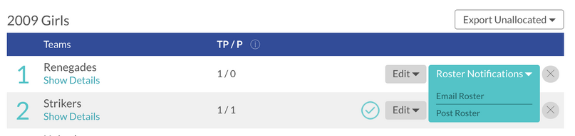 Roster Notifications Dropdown
