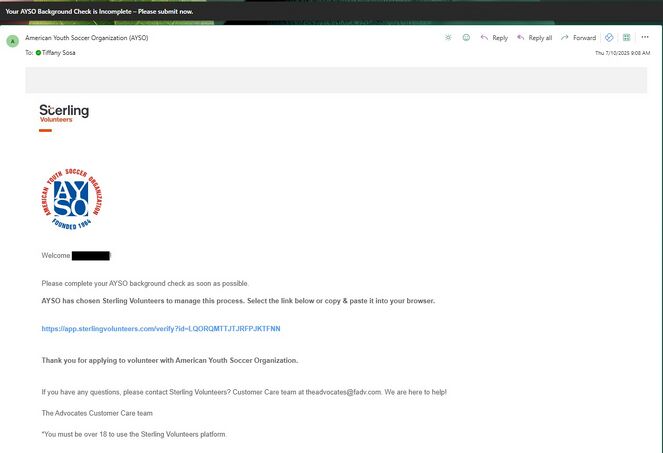 Sterling Volunteers Background Check Expired Email